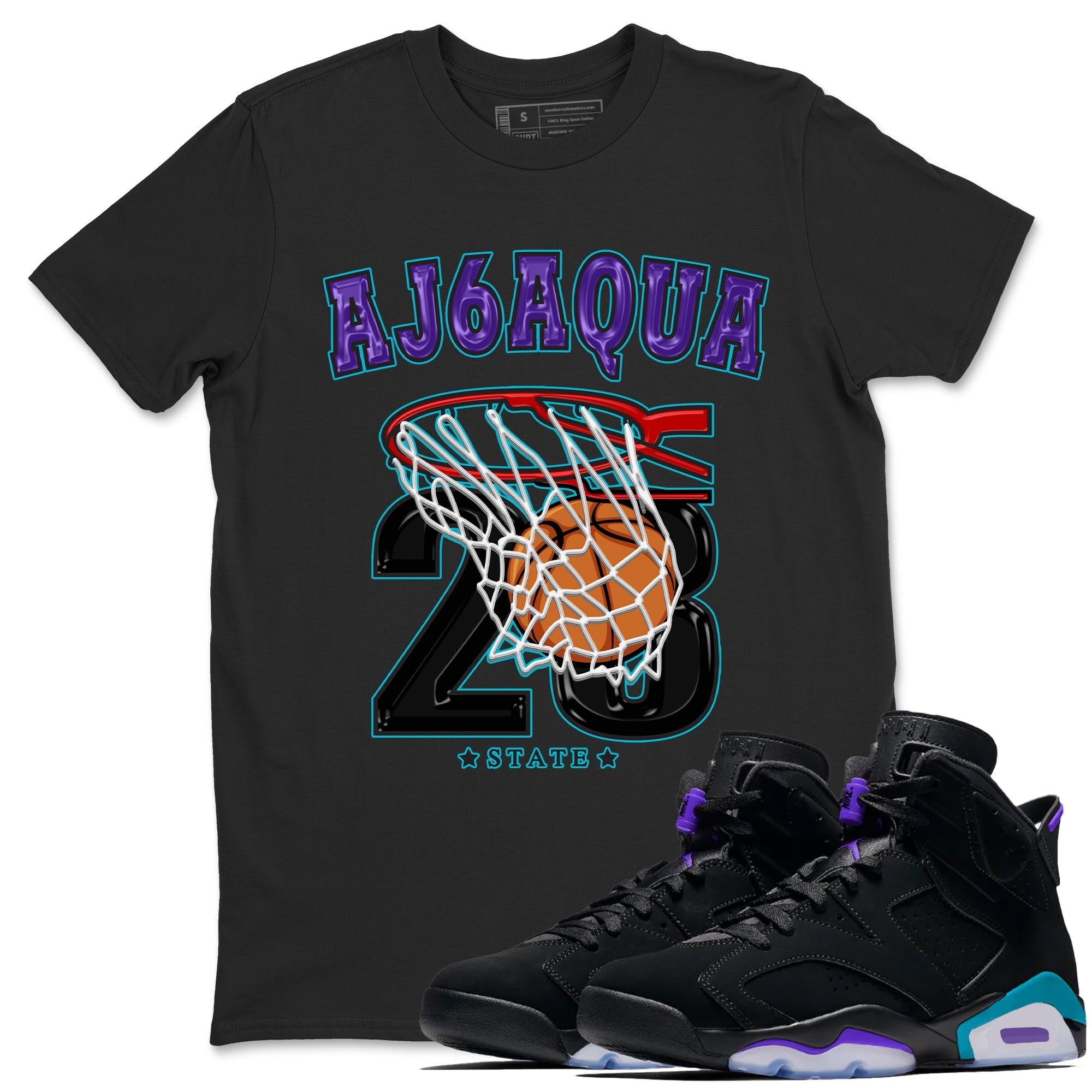 AJ6 Aqua shirt to match jordans Basketball sneaker release tees Air Jordan 6 Aqua SNRT Sneaker Tees Unisex Streetwear Clothing Black 1 T-Shirt