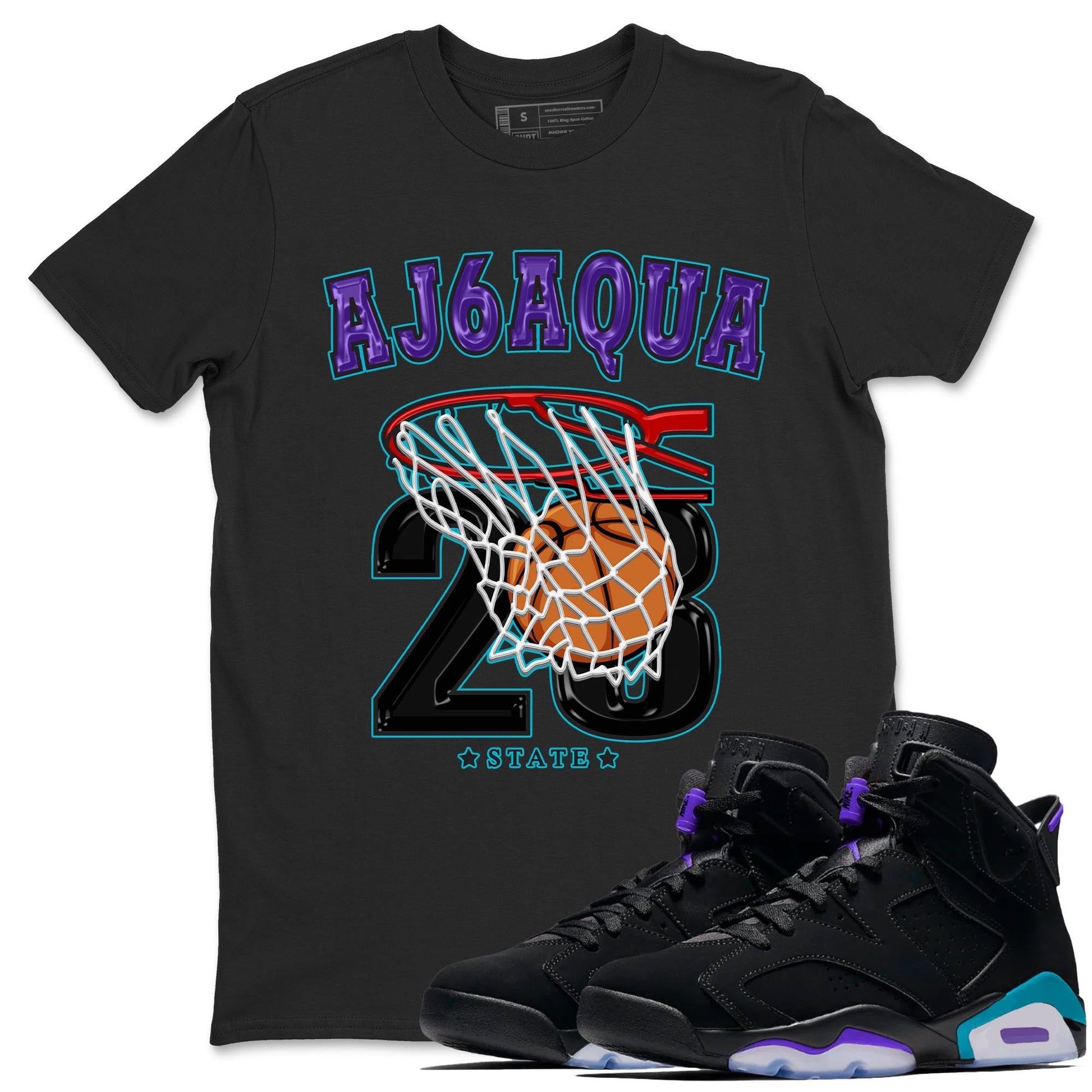 AJ6 Aqua shirt to match jordans Basketball sneaker release tees Air Jordan 6 Aqua SNRT Sneaker Tees Unisex Streetwear Clothing Black 1 T-Shirt