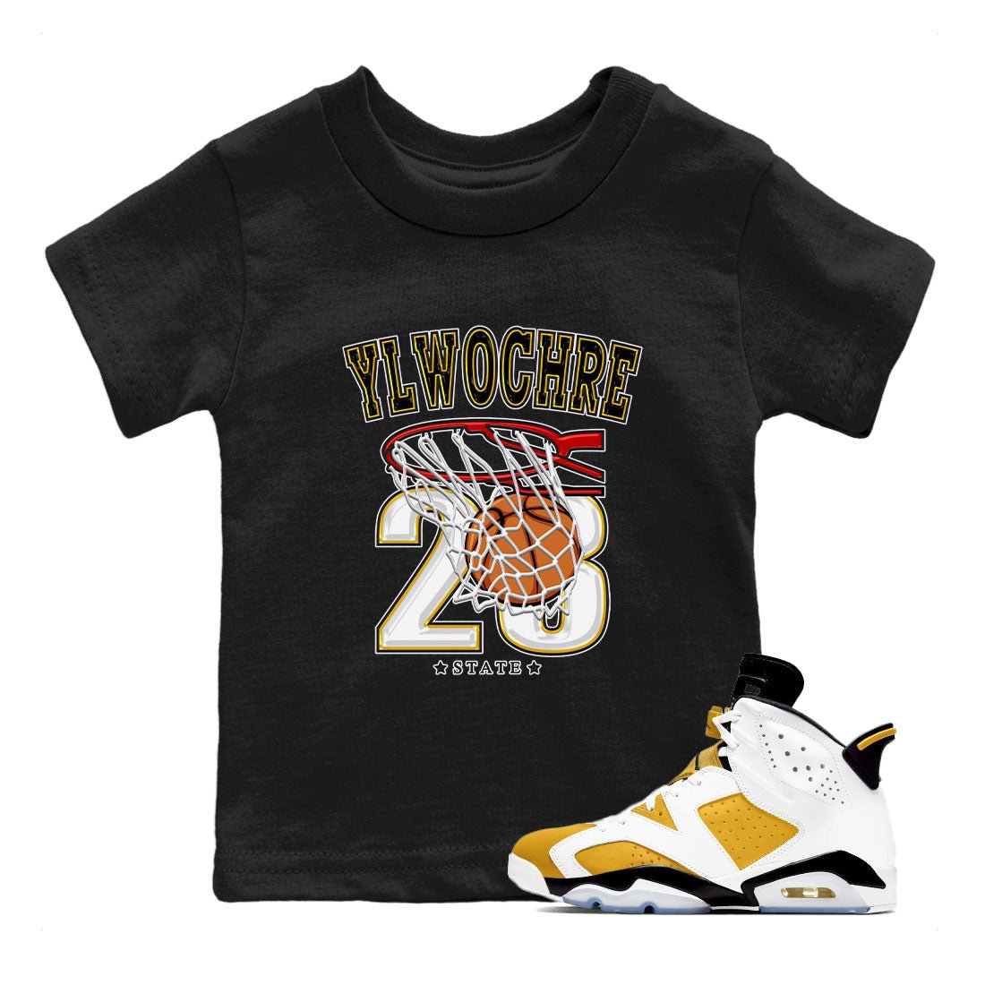 Basketball sneaker match tees to Yellow Ochre 6s street fashion brand for shirts to match Jordans SNRT Sneaker Tees Air Jordan 6 Yellow Ochre unisex t-shirt Black 1 youth shirt