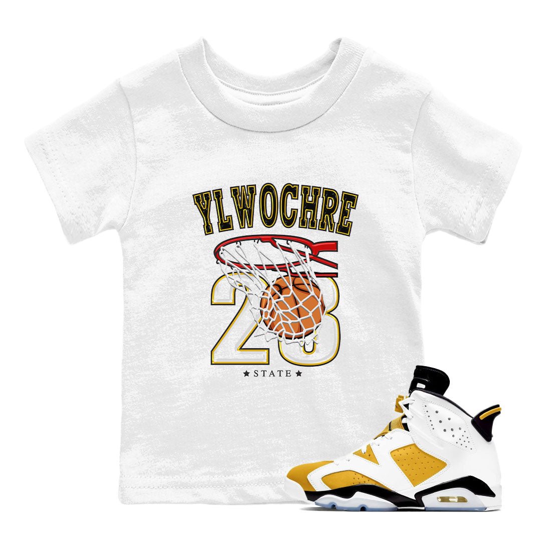 Basketball sneaker match tees to Yellow Ochre 6s street fashion brand for shirts to match Jordans SNRT Sneaker Tees Air Jordan 6 Yellow Ochre unisex t-shirt White 1 youth shirt