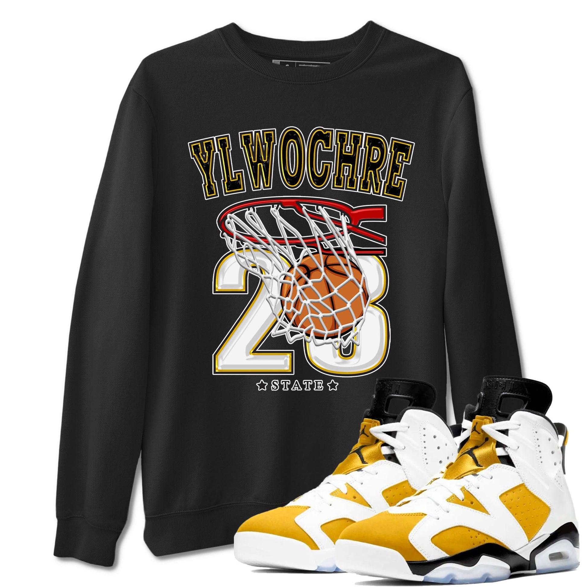 Basketball sneaker match tees to Yellow Ochre 6s street fashion brand for shirts to match Jordans SNRT Sneaker Tees Air Jordan 6 Yellow Ochre unisex t-shirt Black 1 unisex shirt