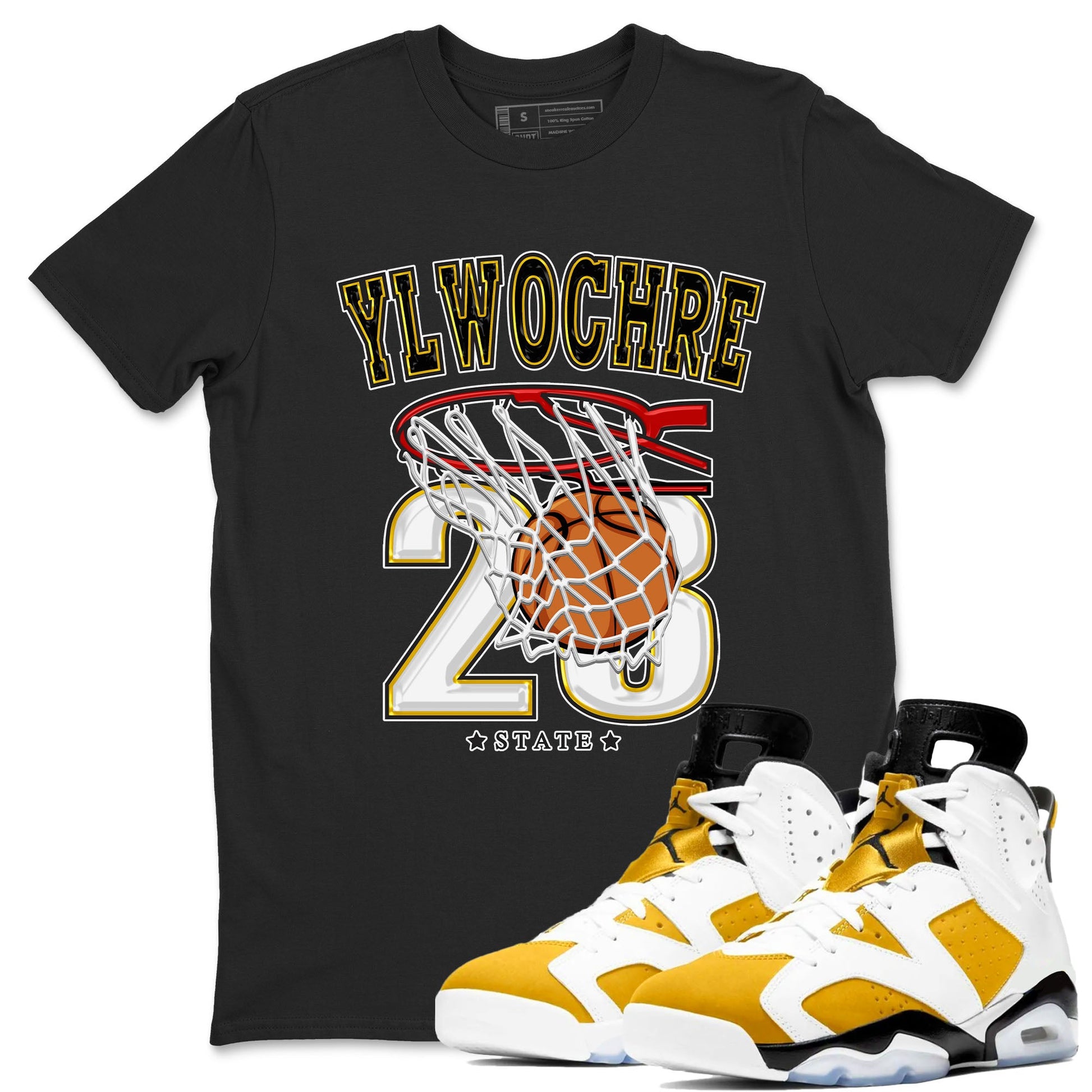 Basketball sneaker match tees to Yellow Ochre 6s street fashion brand for shirts to match Jordans SNRT Sneaker Tees Air Jordan 6 Yellow Ochre unisex t-shirt Black 1 unisex shirt