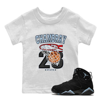 Air Jordan 7 Chambray shirt to match jordans Basketball sneaker tees AJ7 Chambray SNRT Sneaker Release Tees Baby Toddler White 1 T-Shirt