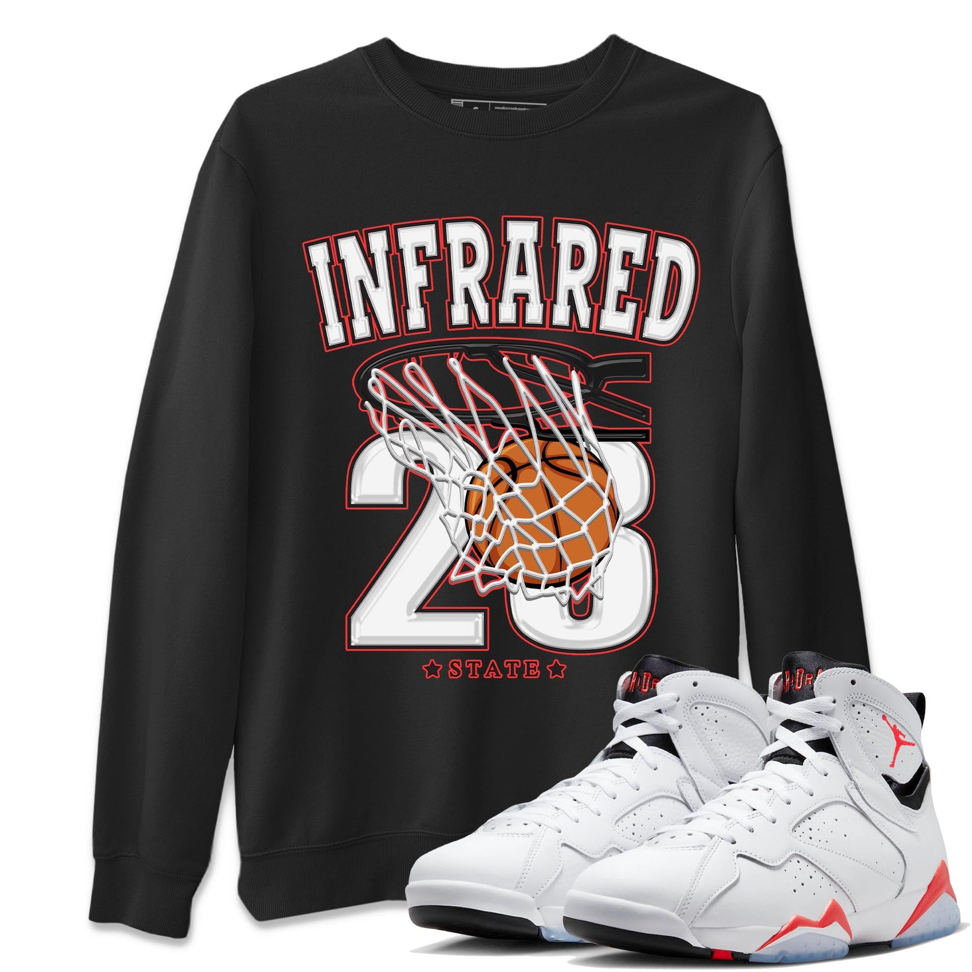 Air Jordan 7 White Infrared shirt to match jordans Basketball sneaker tees White Infrared 7s SNRT Sneaker Release Tees Unisex Black 1 T-Shirt