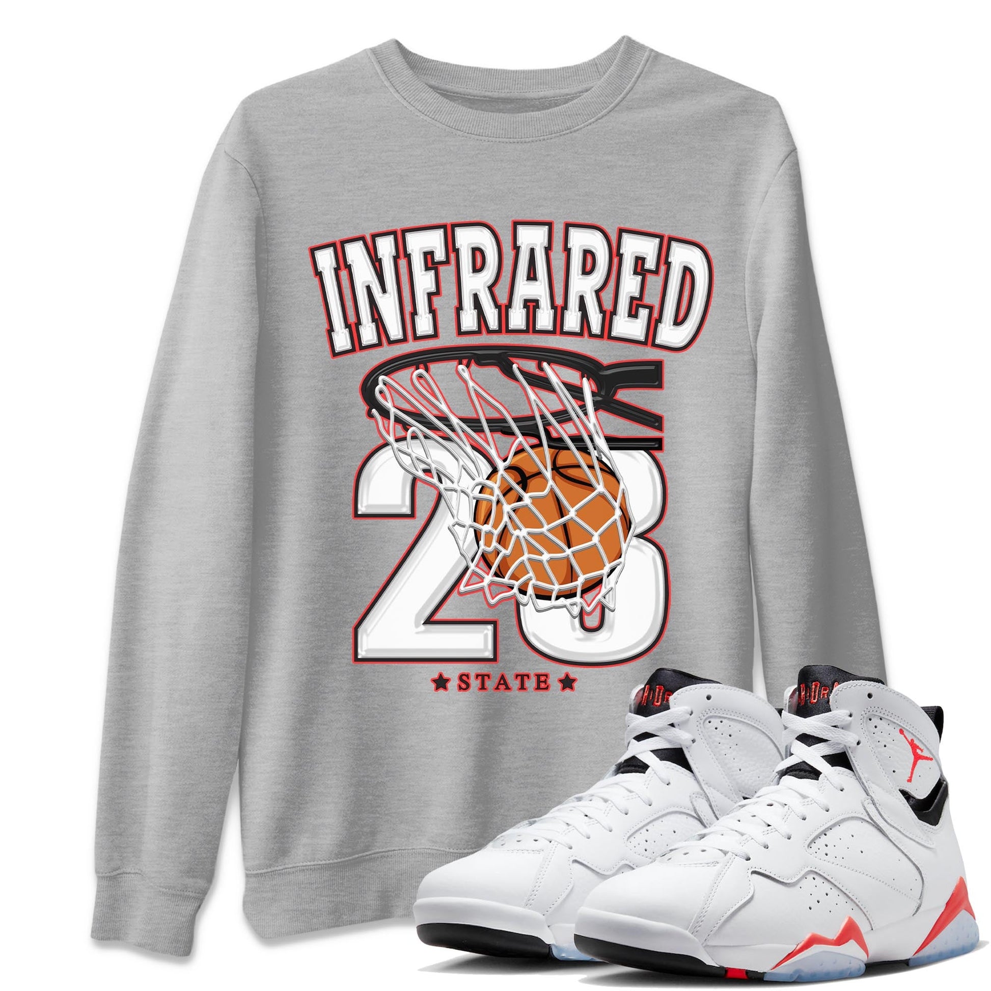 Air Jordan 7 White Infrared shirt to match jordans Basketball sneaker tees White Infrared 7s SNRT Sneaker Release Tees Unisex Heather Grey 1 T-Shirt