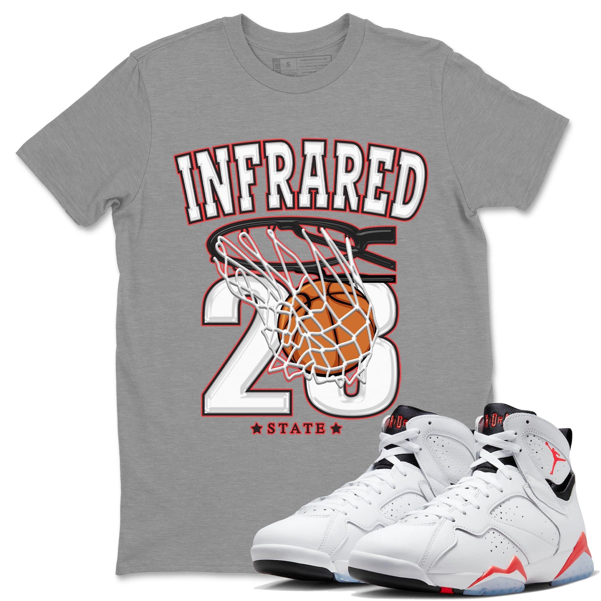 Air Jordan 7 White Infrared shirt to match jordans Basketball sneaker tees White Infrared 7s SNRT Sneaker Release Tees Unisex Heather Grey 1 T-Shirt