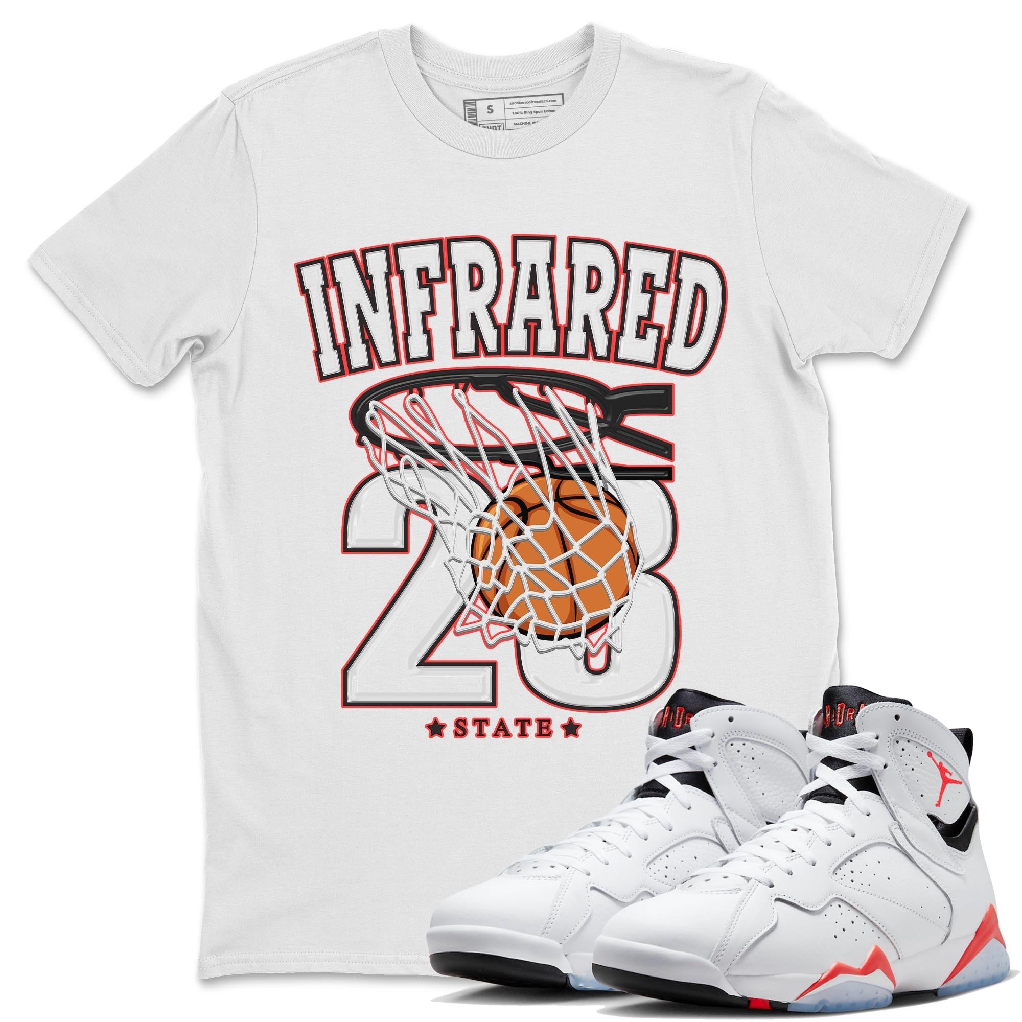 Air Jordan 7 White Infrared shirt to match jordans Basketball sneaker tees White Infrared 7s SNRT Sneaker Release Tees Unisex White 1 T-Shirt