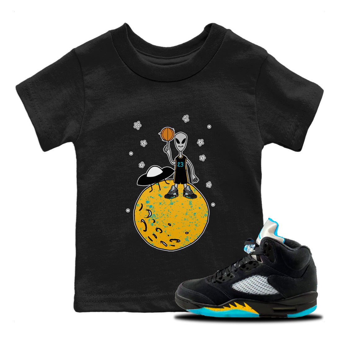 Jordan 5 Aqua Sneaker Match Tees Basketball Alien Sneaker Tees Jordan 5 Aqua Sneaker Release Tees Kids Shirts