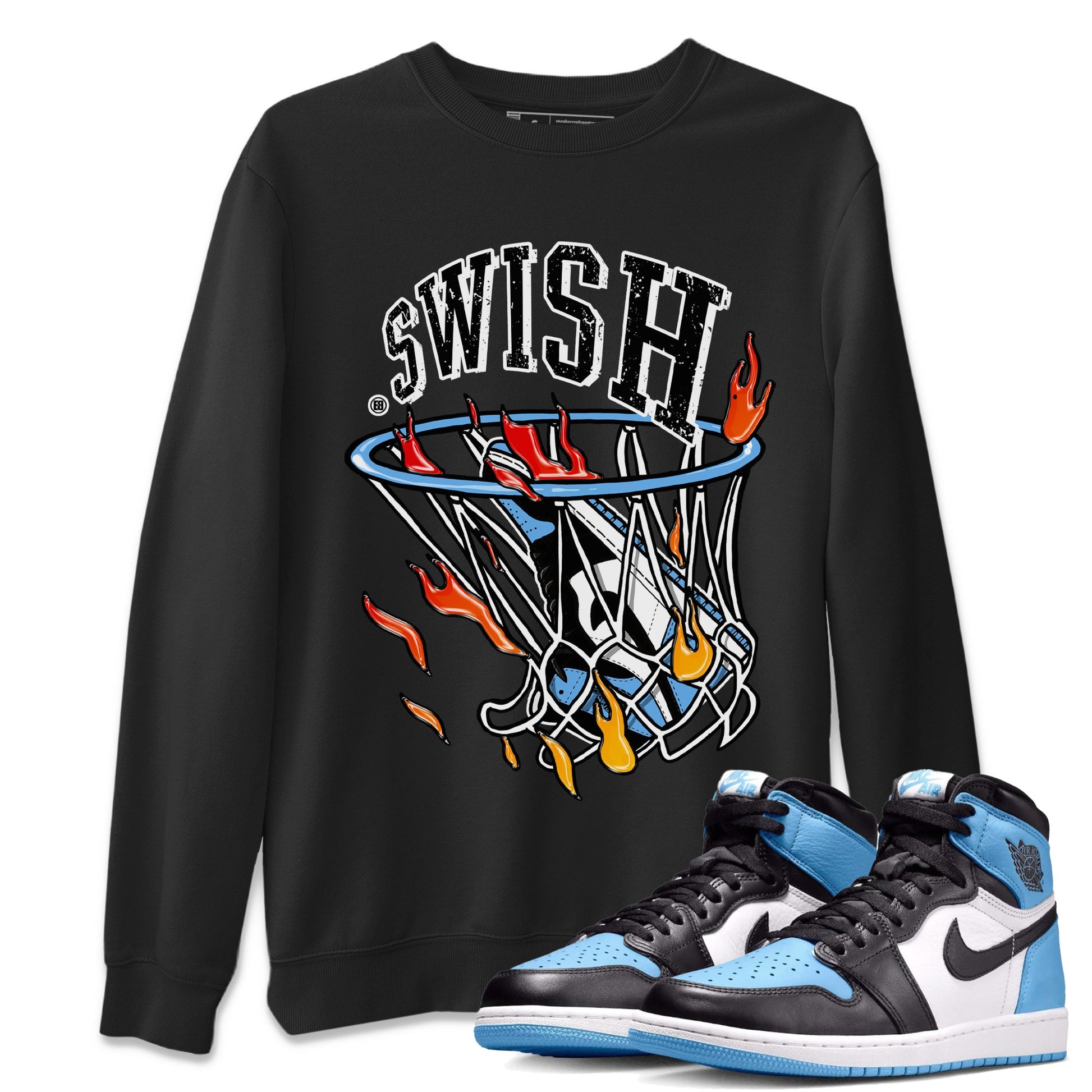 Air Jordan 1 Retro High OG UNC Toe Shirt to match Jordans Basketball Hoop Sneaker Tees Air Jordan 1 High OG UNC Toe Tees Crew Neck T-Shirts Black 1