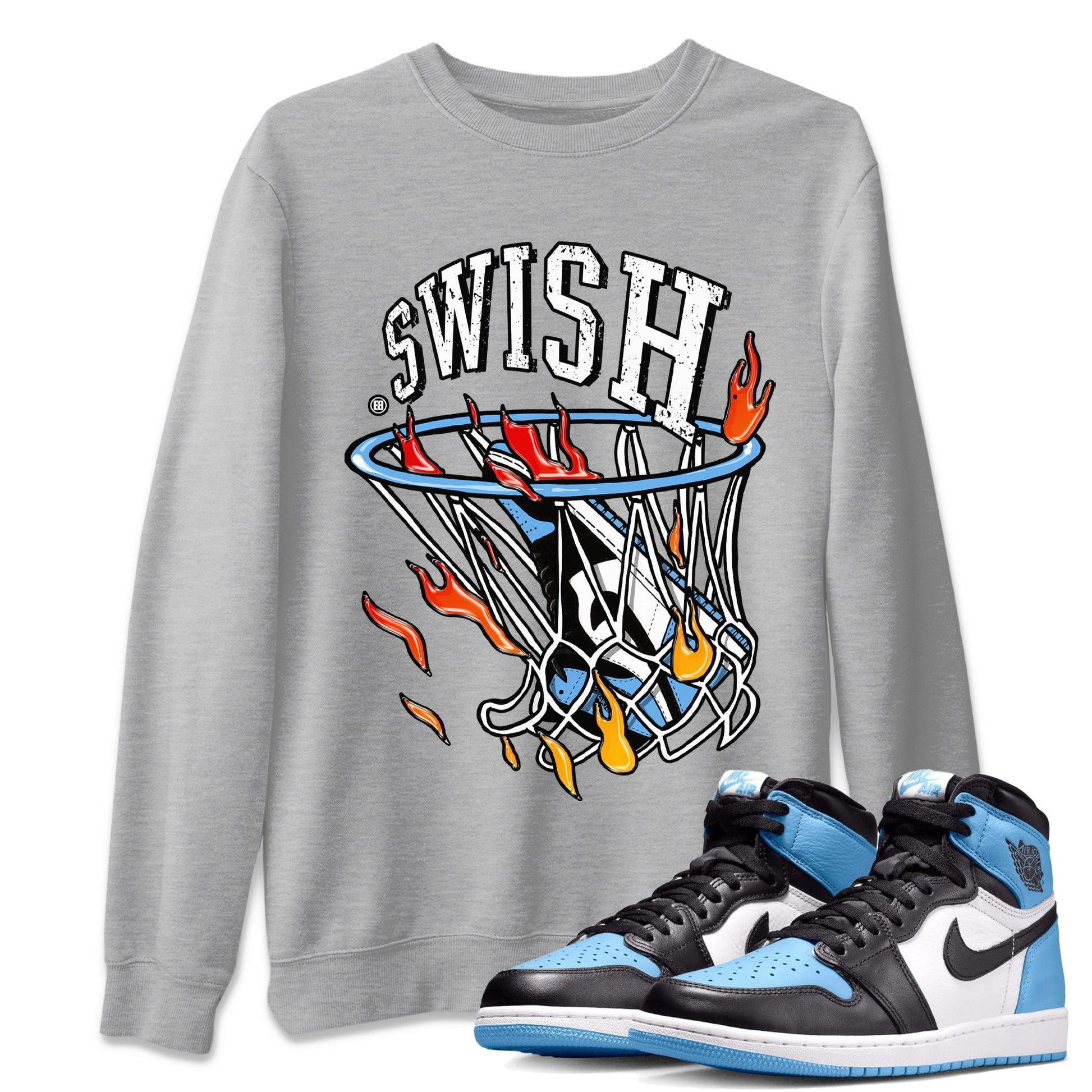 Air Jordan 1 Retro High OG UNC Toe Shirt to match Jordans Basketball Hoop Sneaker Tees Air Jordan 1 High OG UNC Toe Tees Crew Neck T-Shirts Heather Grey 1