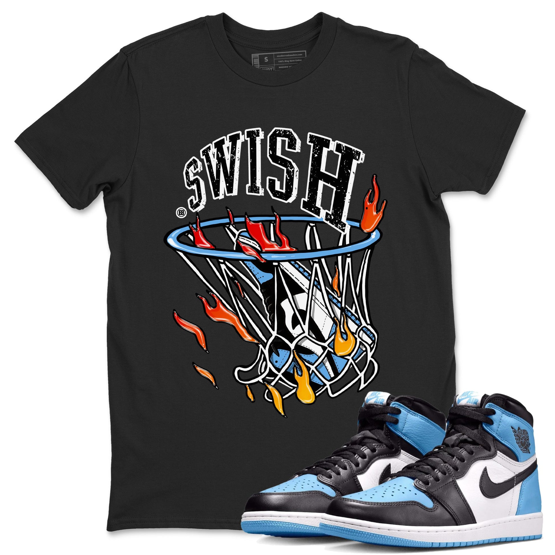 Air Jordan 1 Retro High OG UNC Toe Shirt to match Jordans Basketball Hoop Sneaker Tees Air Jordan 1 High OG UNC Toe Tees Crew Neck T-Shirts Black 1