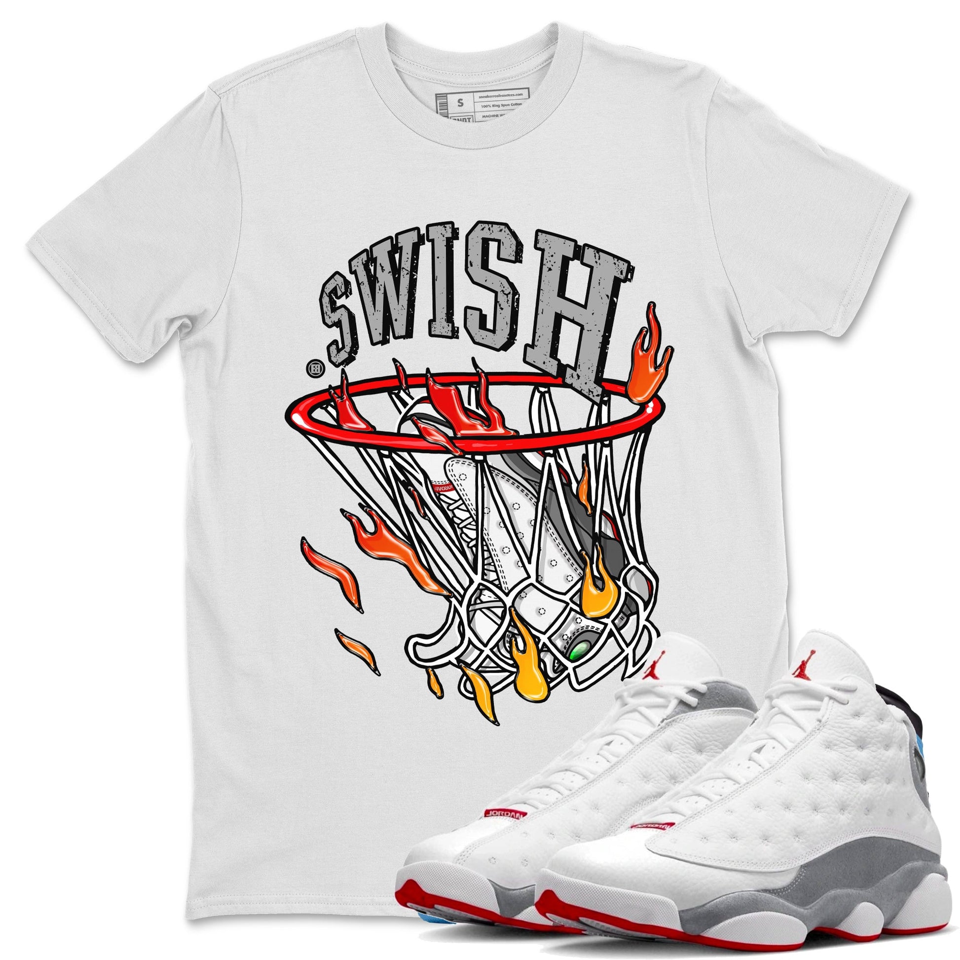 Air Jordan 13 Wolf Grey Sneaker Match Tees Basketball Hoop Sneaker Tees Air Jordan 13 Retro Wolf Grey T-Shirt Unisex Shirts White 1
