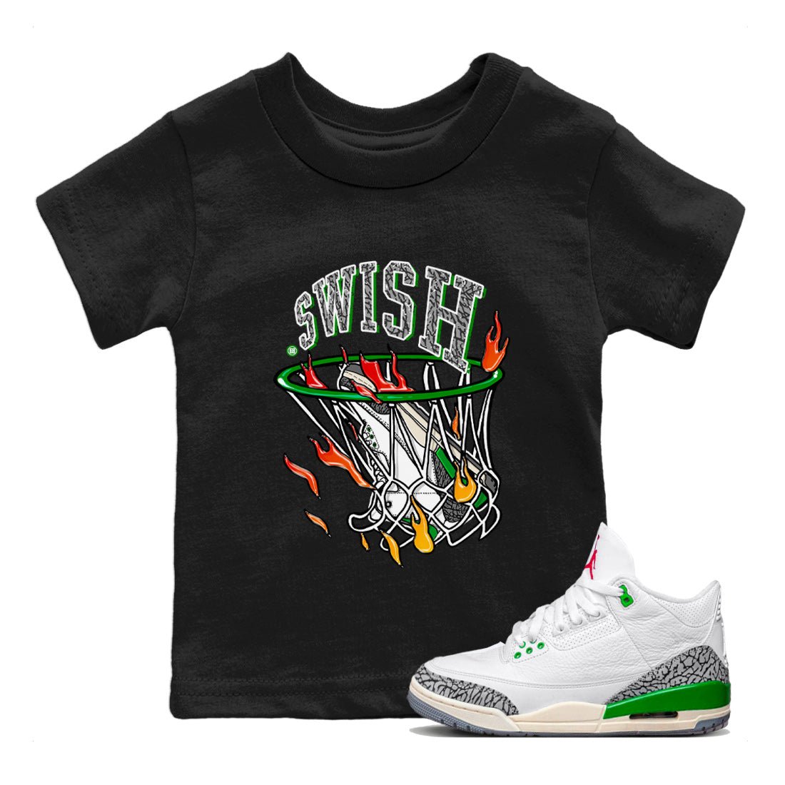 Air Jordan 3 Lucky Green Sneaker Match Tees Basketball Hoop Sneaker Tees 3s Lucky Green Tees Kids Shirts Black 1
