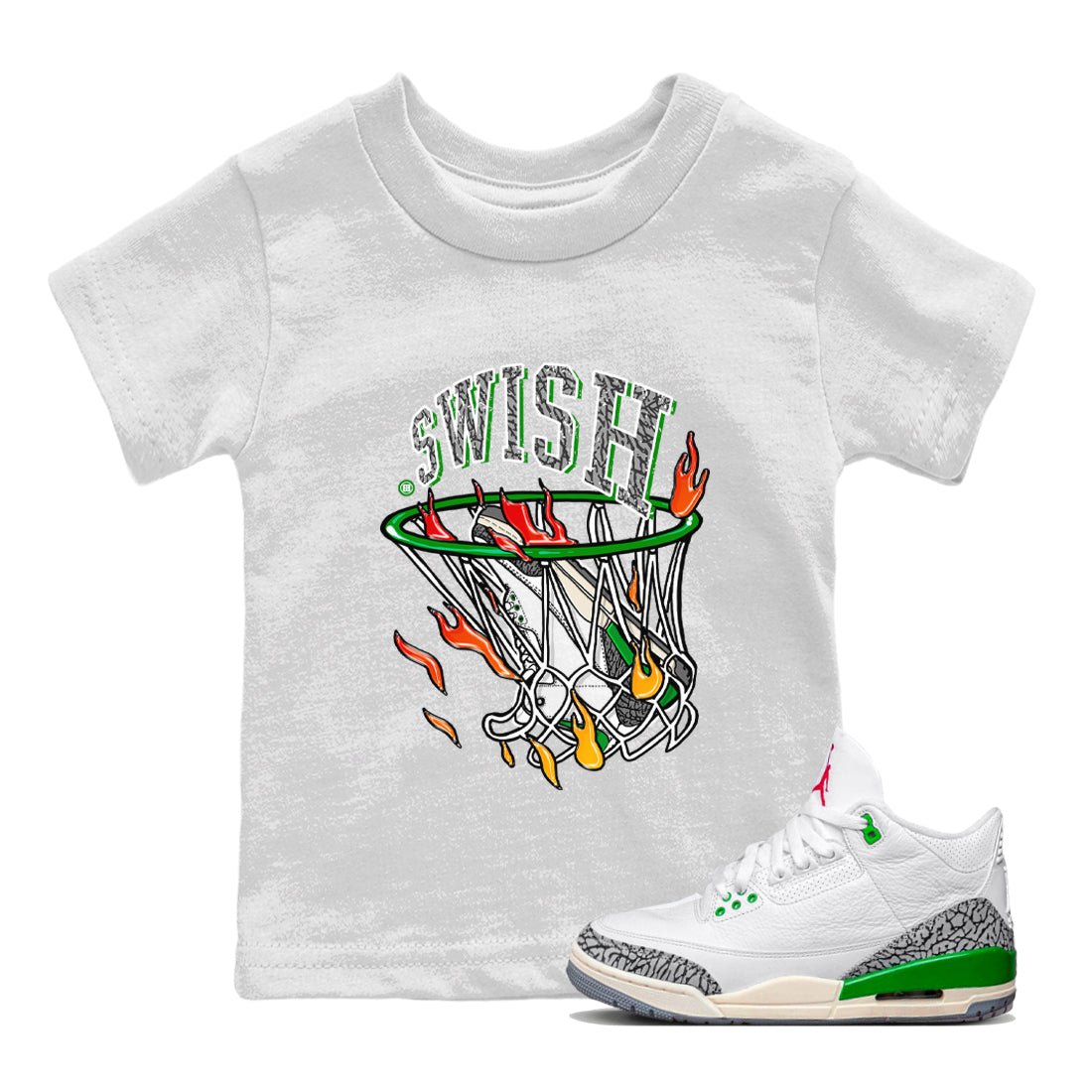 Air Jordan 3 Lucky Green Sneaker Match Tees Basketball Hoop Sneaker Tees 3s Lucky Green Tees Kids Shirts White 1