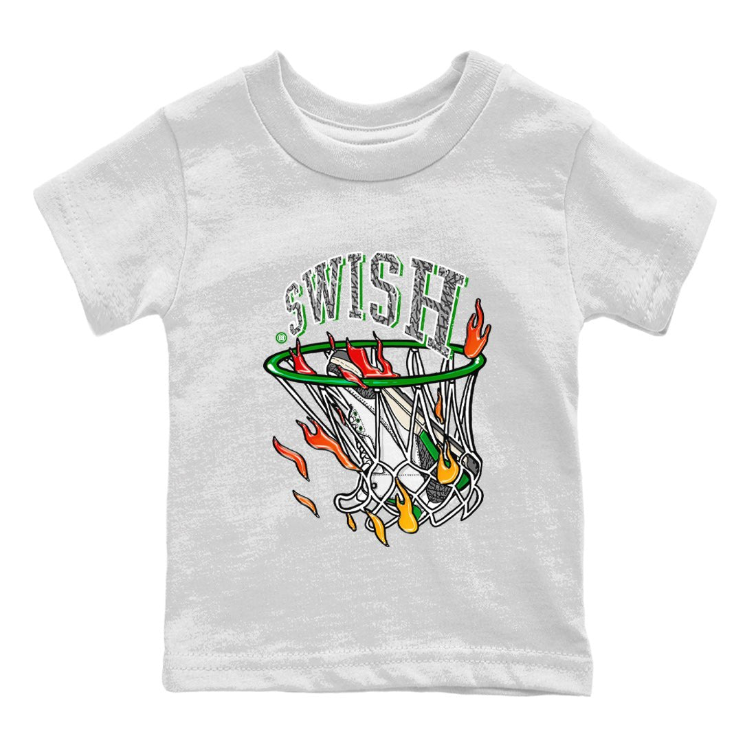 Air Jordan 3 Lucky Green Sneaker Match Tees Basketball Hoop Sneaker Tees 3s Lucky Green Tees Kids Shirts White 2