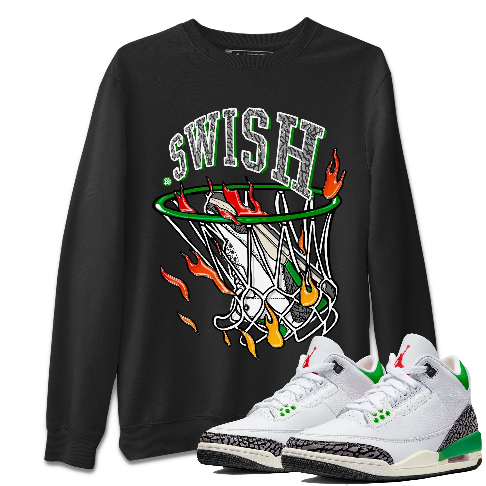 Air Jordan 3 Lucky Green Sneaker Match Tees Basketball Hoop Sneaker Tees 3s Lucky Green Tees Unisex Shirts Black 1