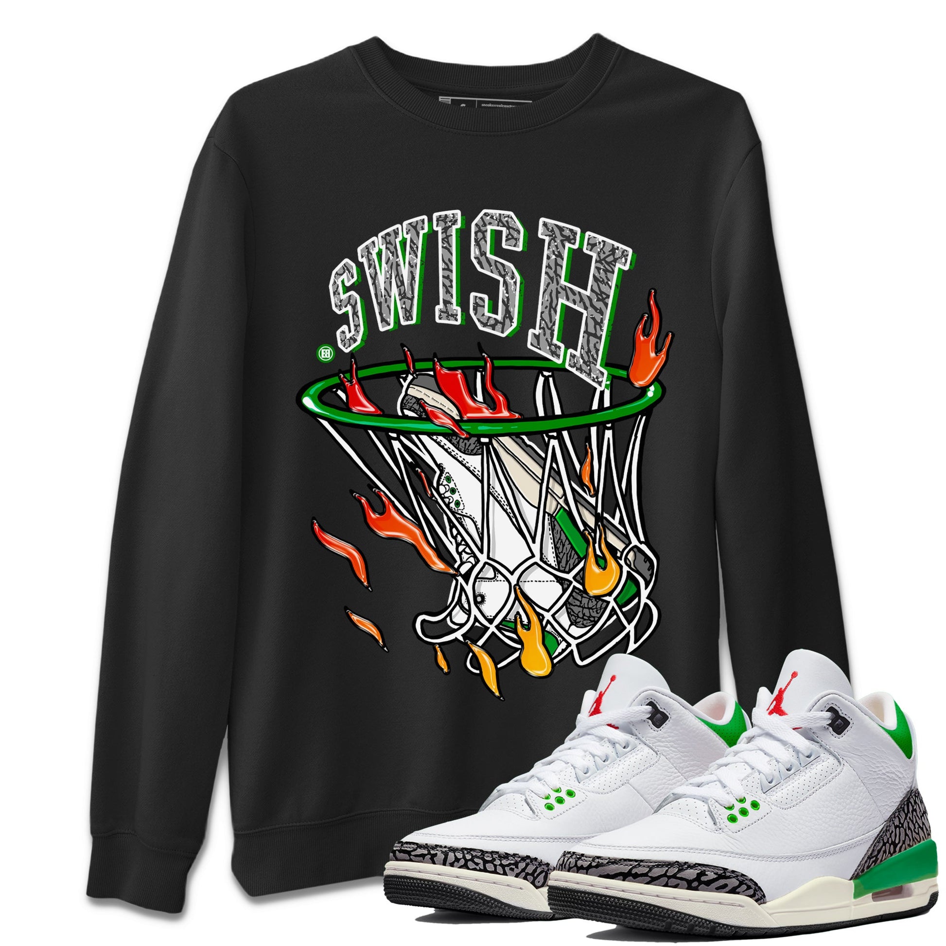 Air Jordan 3 Lucky Green Sneaker Match Tees Basketball Hoop Sneaker Tees 3s Lucky Green Tees Unisex Shirts Black 1