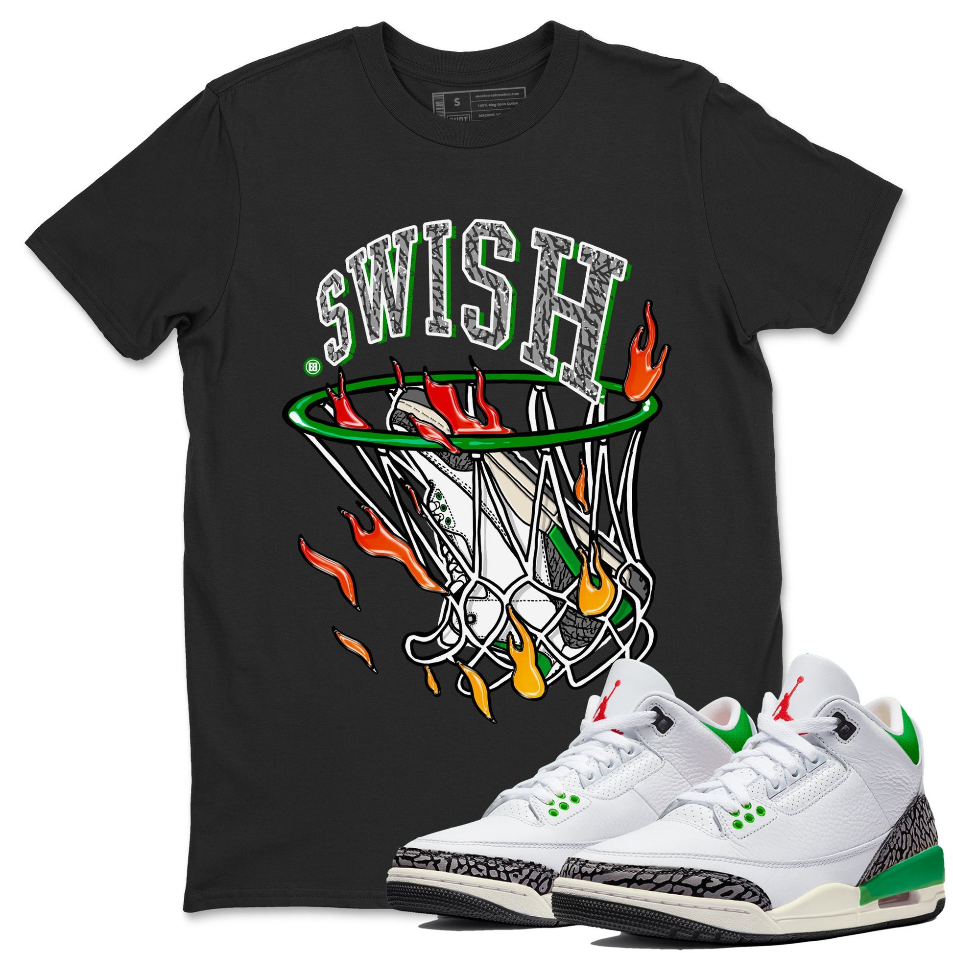 Air Jordan 3 Lucky Green Sneaker Match Tees Basketball Hoop Sneaker Tees 3s Lucky Green Tees Unisex Shirts Black 1