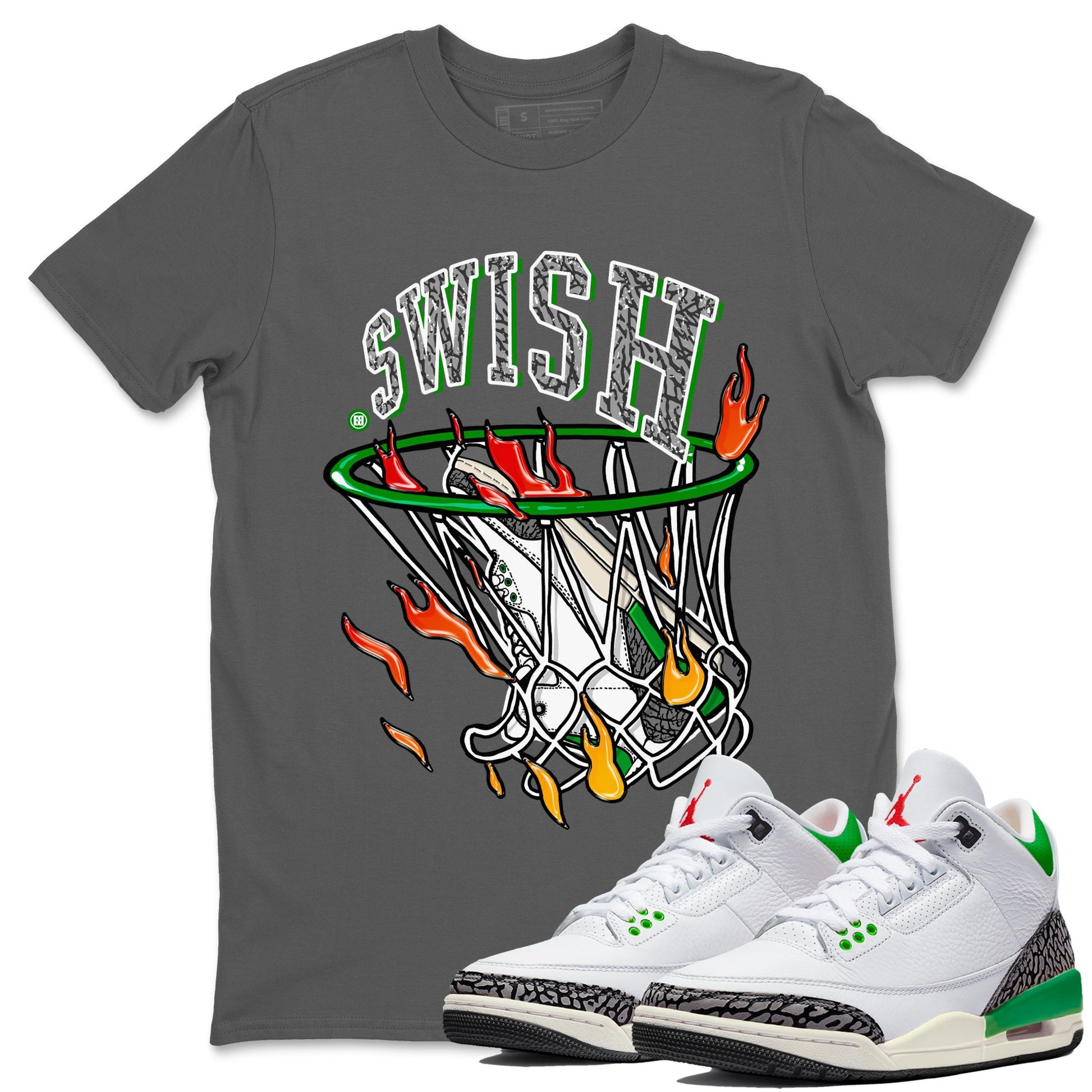 Air Jordan 3 Lucky Green Sneaker Match Tees Basketball Hoop Sneaker Tees 3s Lucky Green Tees Unisex Shirts Cool Grey 1