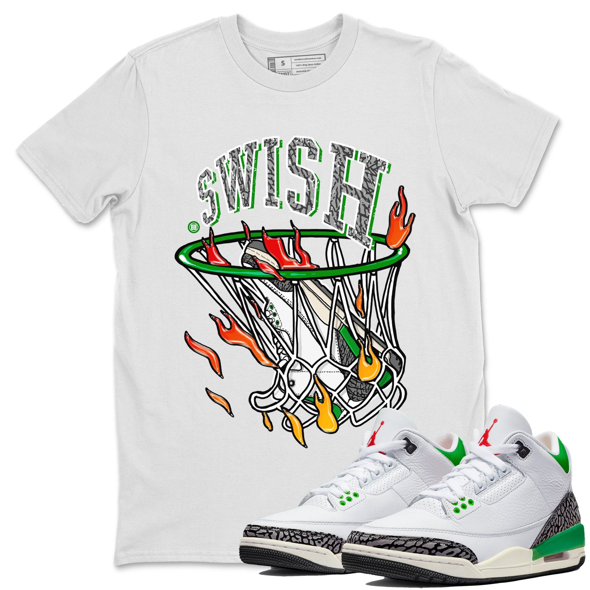Air Jordan 3 Lucky Green Sneaker Match Tees Basketball Hoop Sneaker Tees 3s Lucky Green Tees Unisex Shirts White 1