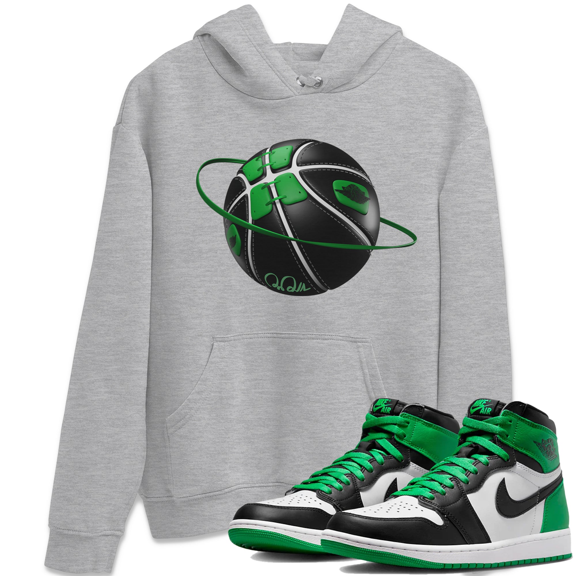 Air Jordan 1 Celtics Sneaker Match Tees Basketball Planet Sneaker Tees AJ1 High OG Lucky Green Sneaker Release Tees Unisex Shirts Heather Grey 1