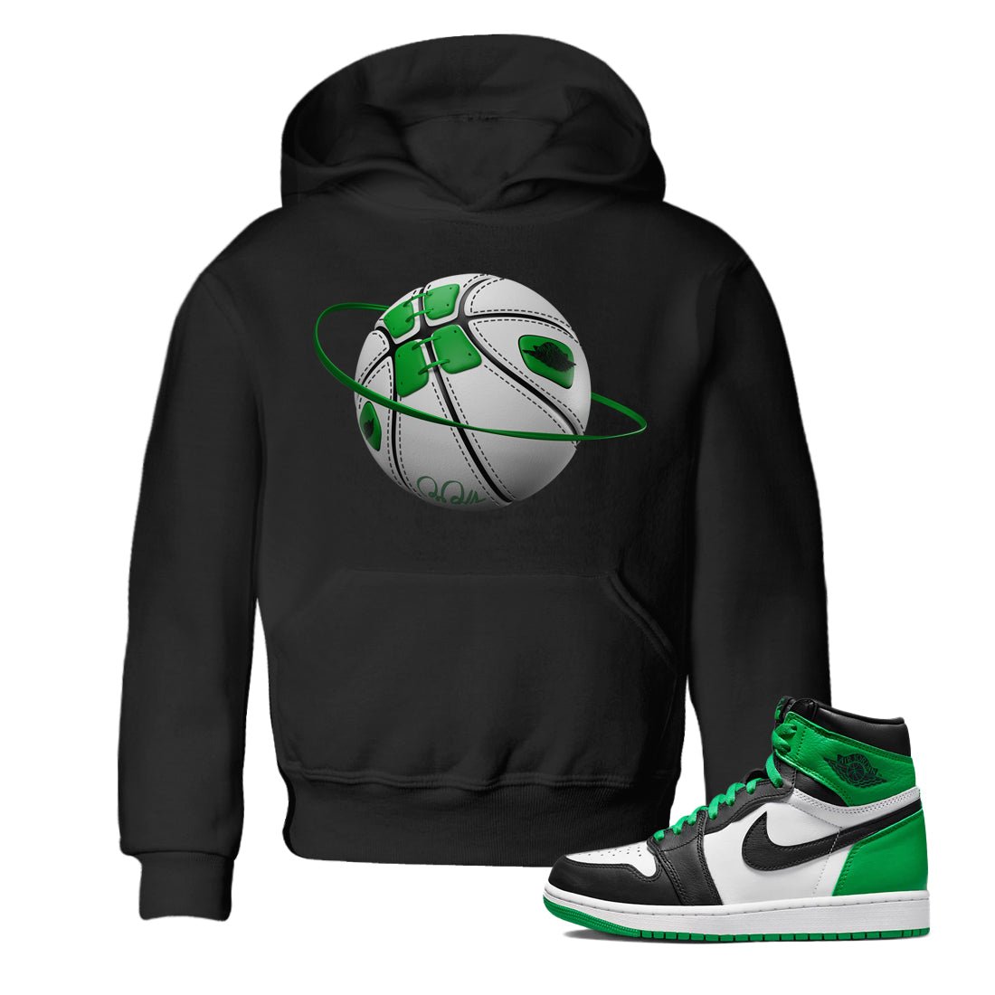 Air Jordan 1 Celtics Sneaker Match Tees Basketball Planet Sneaker Tees AJ1 High OG Lucky Green Sneaker Release Tees Kids Shirts Black 1