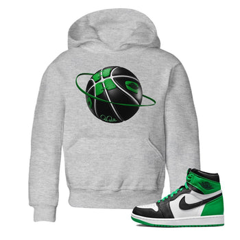 Air Jordan 1 Celtics Sneaker Match Tees Basketball Planet Sneaker Tees AJ1 High OG Lucky Green Sneaker Release Tees Kids Shirts Heather Grey 1