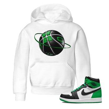 Air Jordan 1 Celtics Sneaker Match Tees Basketball Planet Sneaker Tees AJ1 High OG Lucky Green Sneaker Release Tees Kids Shirts White 1