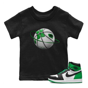 Air Jordan 1 Celtics Sneaker Match Tees Basketball Planet Sneaker Tees AJ1 High OG Lucky Green Sneaker Release Tees Kids Shirts Black 1
