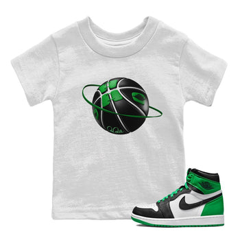 Air Jordan 1 Celtics Sneaker Match Tees Basketball Planet Sneaker Tees AJ1 High OG Lucky Green Sneaker Release Tees Kids Shirts White 1