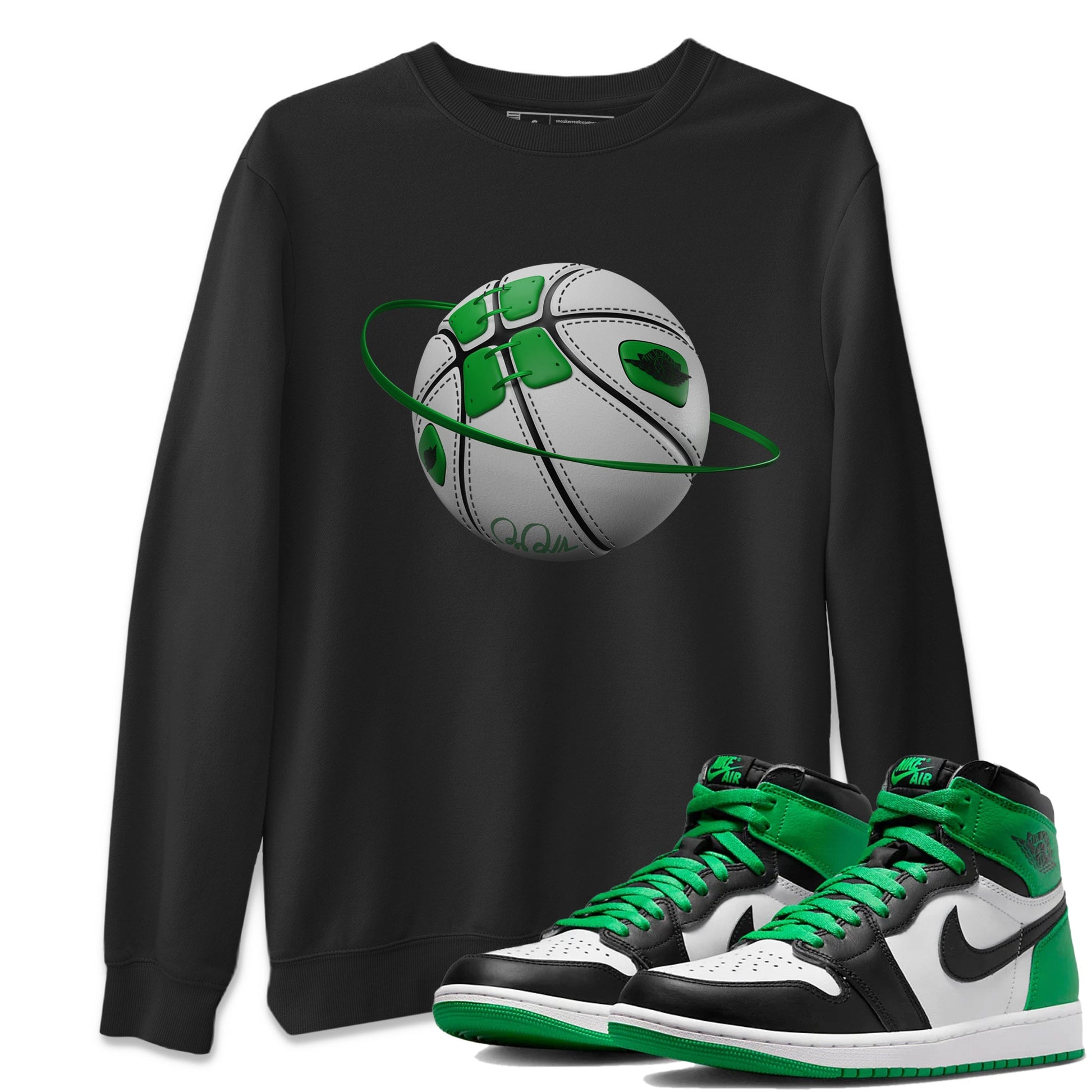 Air Jordan 1 Celtics Sneaker Match Tees Basketball Planet Sneaker Tees AJ1 High OG Lucky Green Sneaker Release Tees Unisex Shirts Black 1