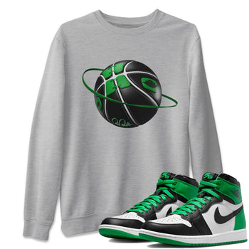 Air Jordan 1 Celtics Sneaker Match Tees Basketball Planet Sneaker Tees AJ1 High OG Lucky Green Sneaker Release Tees Unisex Shirts Heather Grey 1