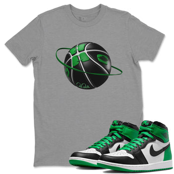 Air Jordan 1 Celtics Sneaker Match Tees Basketball Planet Sneaker Tees AJ1 High OG Lucky Green Sneaker Release Tees Unisex Shirts Heather Grey 1