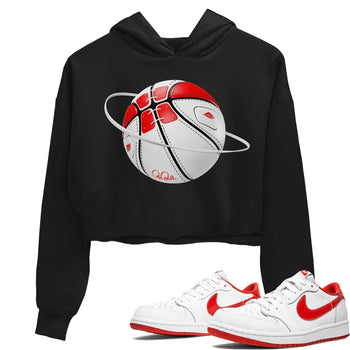 Jordan 1 Low University Red shirt to match jordans Basketball Planet sneakertees AJ1 Low University Red SNRT Sneaker Release Tees Black 1 Crop T-Shirt