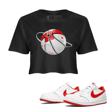 Jordan 1 Low University Red shirt to match jordans Basketball Planet sneakertees AJ1 Low University Red SNRT Sneaker Release Tees Black 1 Crop T-Shirt