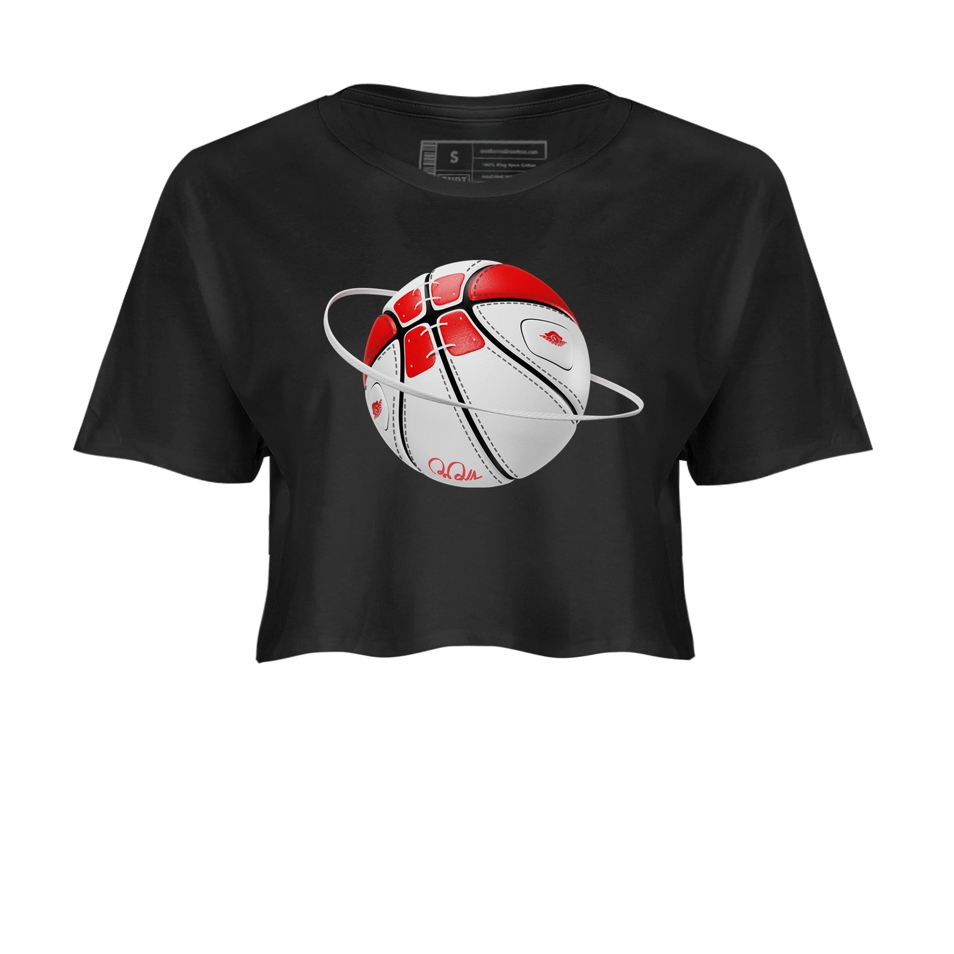 Jordan 1 Low University Red shirt to match jordans Basketball Planet sneakertees AJ1 Low University Red SNRT Sneaker Release Tees Black 2 Crop T-Shirt