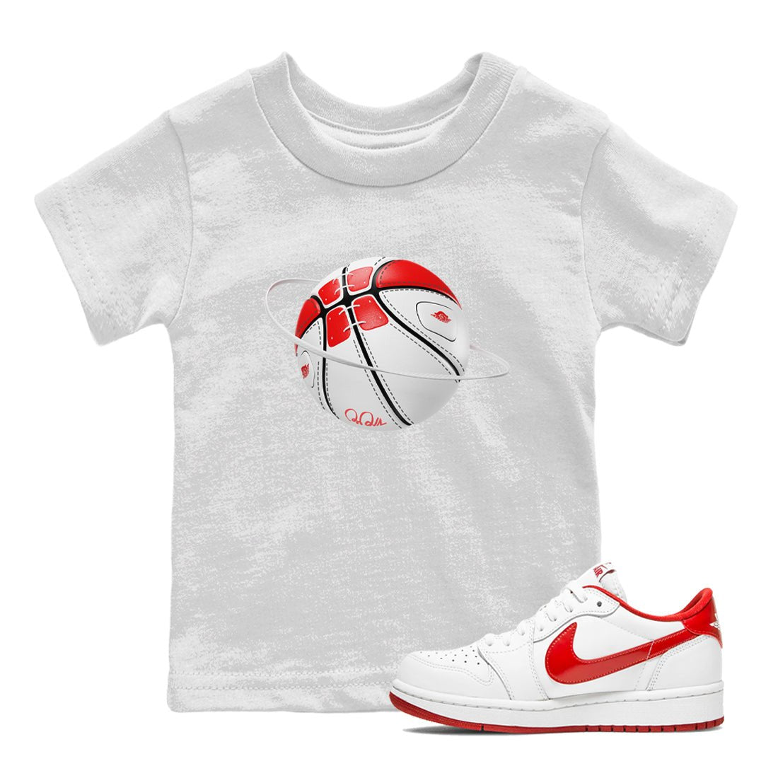 Jordan 1 Low University Red shirt to match jordans Basketball Planet sneakertees AJ1 Low University Red SNRT Sneaker Release Tees Baby Toddler White 1 T-Shirt