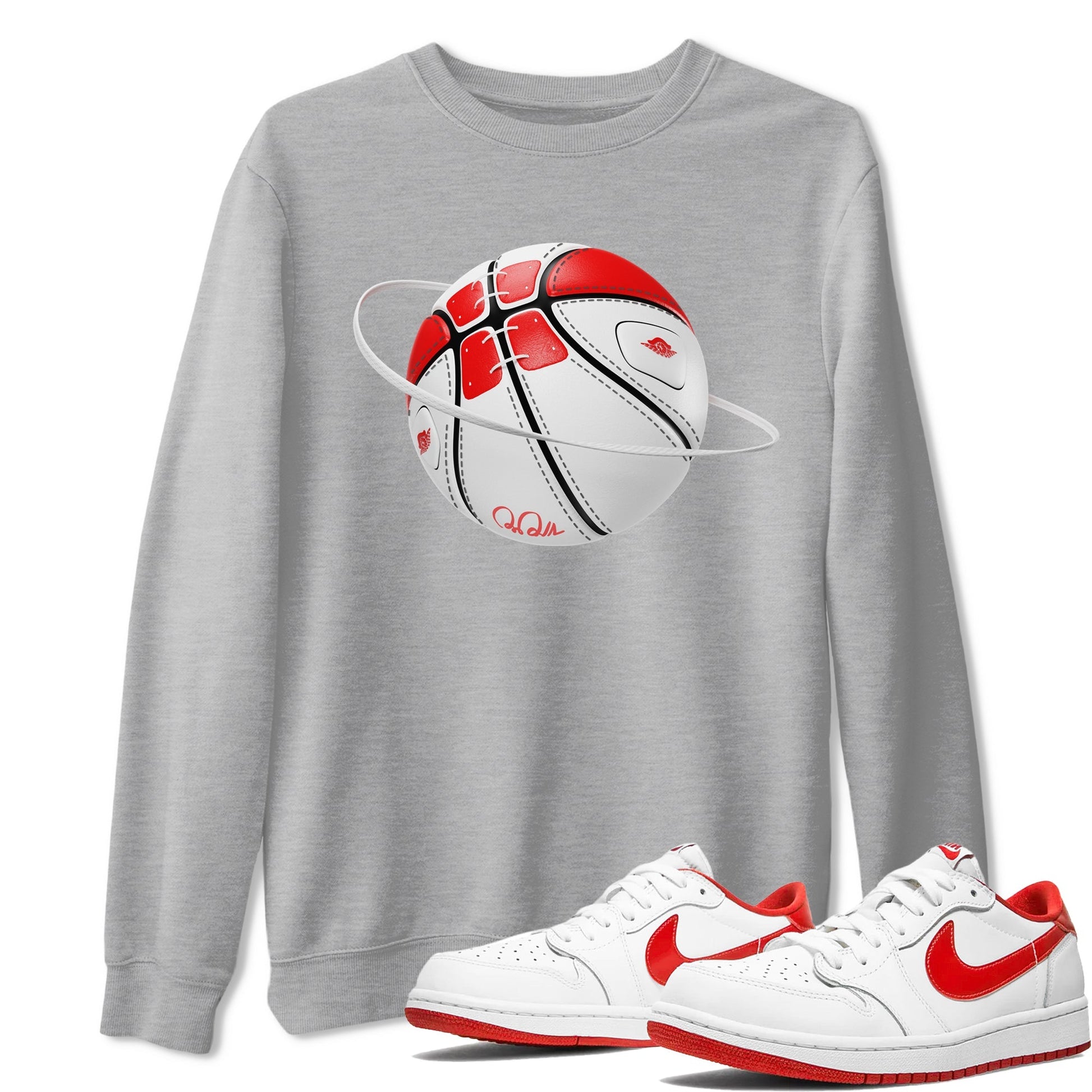 Jordan 1 Low University Red shirt to match jordans Basketball Planet sneakertees AJ1 Low University Red SNRT Sneaker Release Tees Unisex Heather Grey 1 T-Shirt