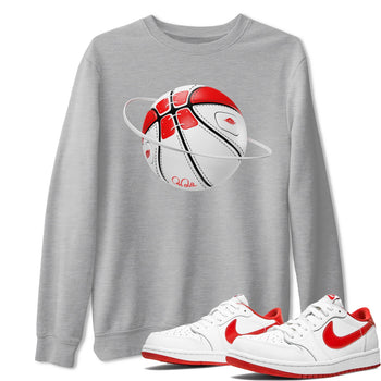 Jordan 1 Low University Red shirt to match jordans Basketball Planet sneakertees AJ1 Low University Red SNRT Sneaker Release Tees Unisex Heather Grey 1 T-Shirt