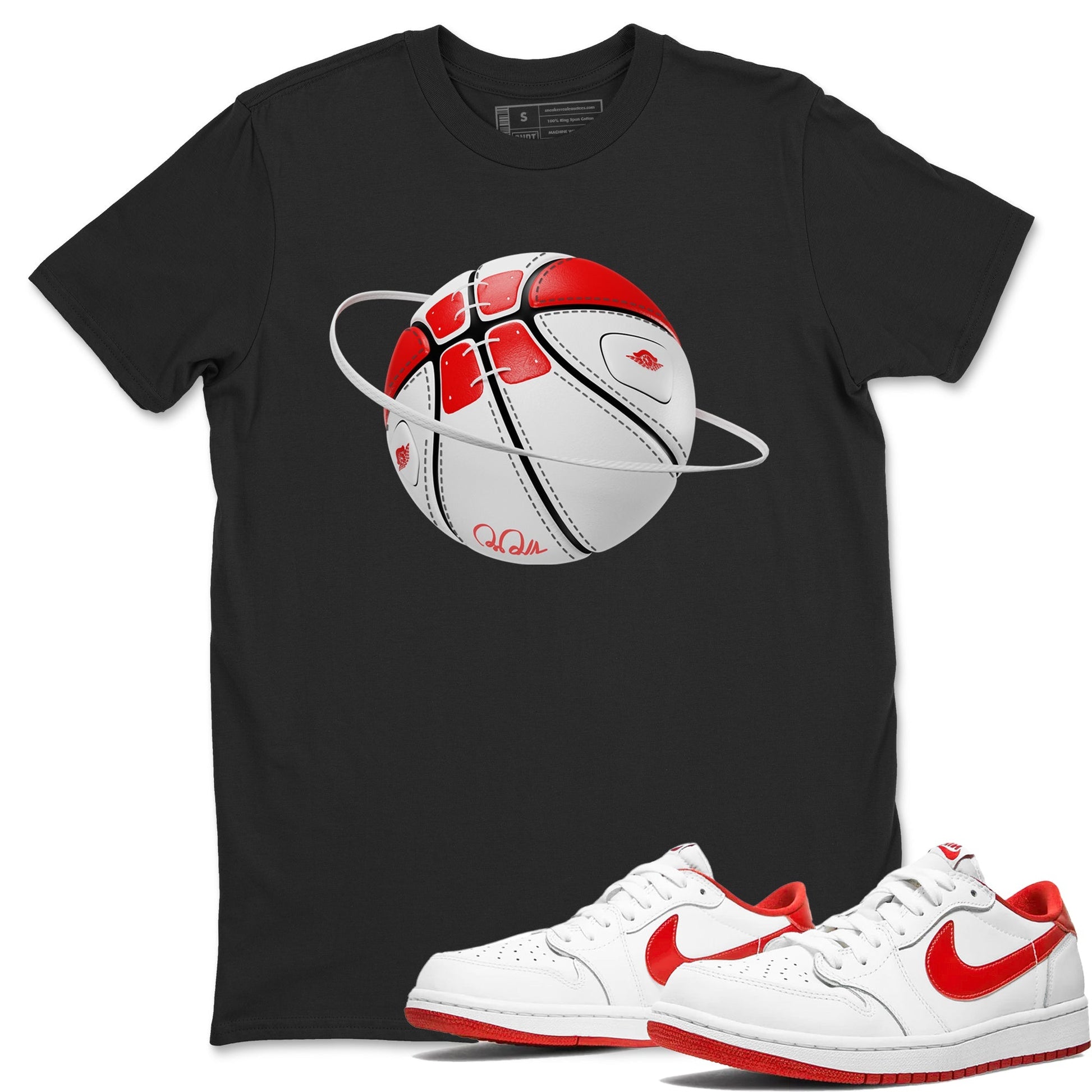 Jordan 1 Low University Red shirt to match jordans Basketball Planet sneakertees AJ1 Low University Red SNRT Sneaker Release Tees Unisex Black 1 T-Shirt