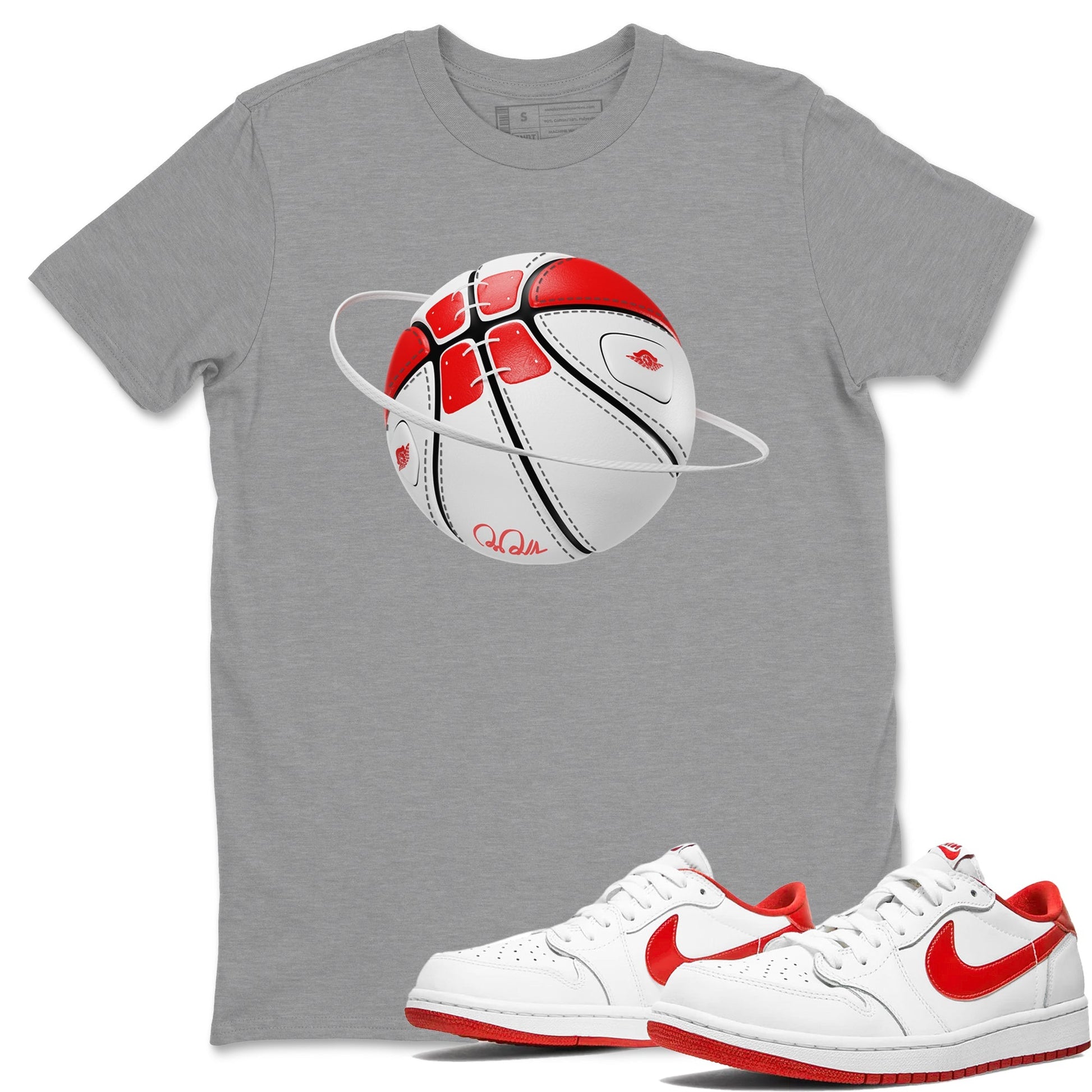 Jordan 1 Low University Red shirt to match jordans Basketball Planet sneakertees AJ1 Low University Red SNRT Sneaker Release Tees Unisex Heather Grey 1 T-Shirt