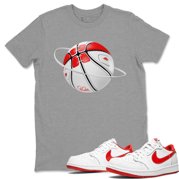 Jordan 1 Low University Red shirt to match jordans Basketball Planet sneakertees AJ1 Low University Red SNRT Sneaker Release Tees Unisex Heather Grey 1 T-Shirt