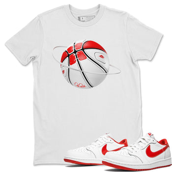 Jordan 1 Low University Red shirt to match jordans Basketball Planet sneakertees AJ1 Low University Red SNRT Sneaker Release Tees Unisex White 1 T-Shirt