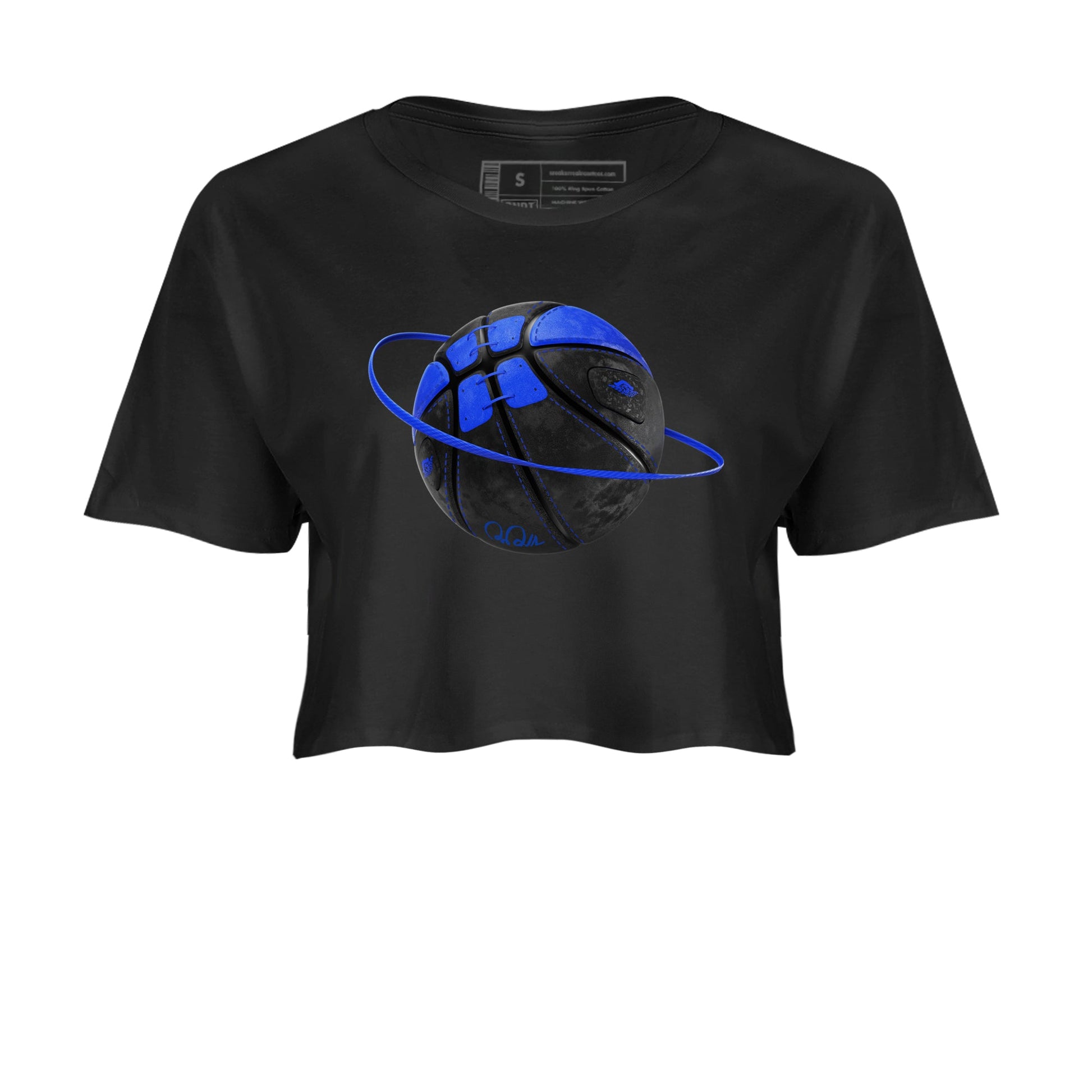 Air Jordan 1 Royal Reimagined shirt to match jordans Basketball Planet sneaker tees AJ1 OG HIGH Royal Reimagined SNRT Sneaker Release Tees Black 2 Crop T-Shirt