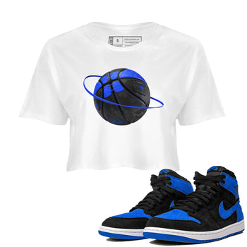 Air Jordan 1 Royal Reimagined shirt to match jordans Basketball Planet sneaker tees AJ1 OG HIGH Royal Reimagined SNRT Sneaker Release Tees White 1 Crop T-Shirt