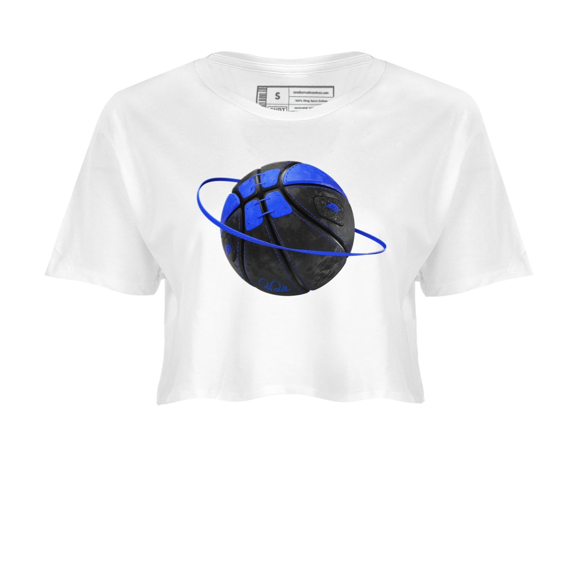 Air Jordan 1 Royal Reimagined shirt to match jordans Basketball Planet sneaker tees AJ1 OG HIGH Royal Reimagined SNRT Sneaker Release Tees White 2 Crop T-Shirt