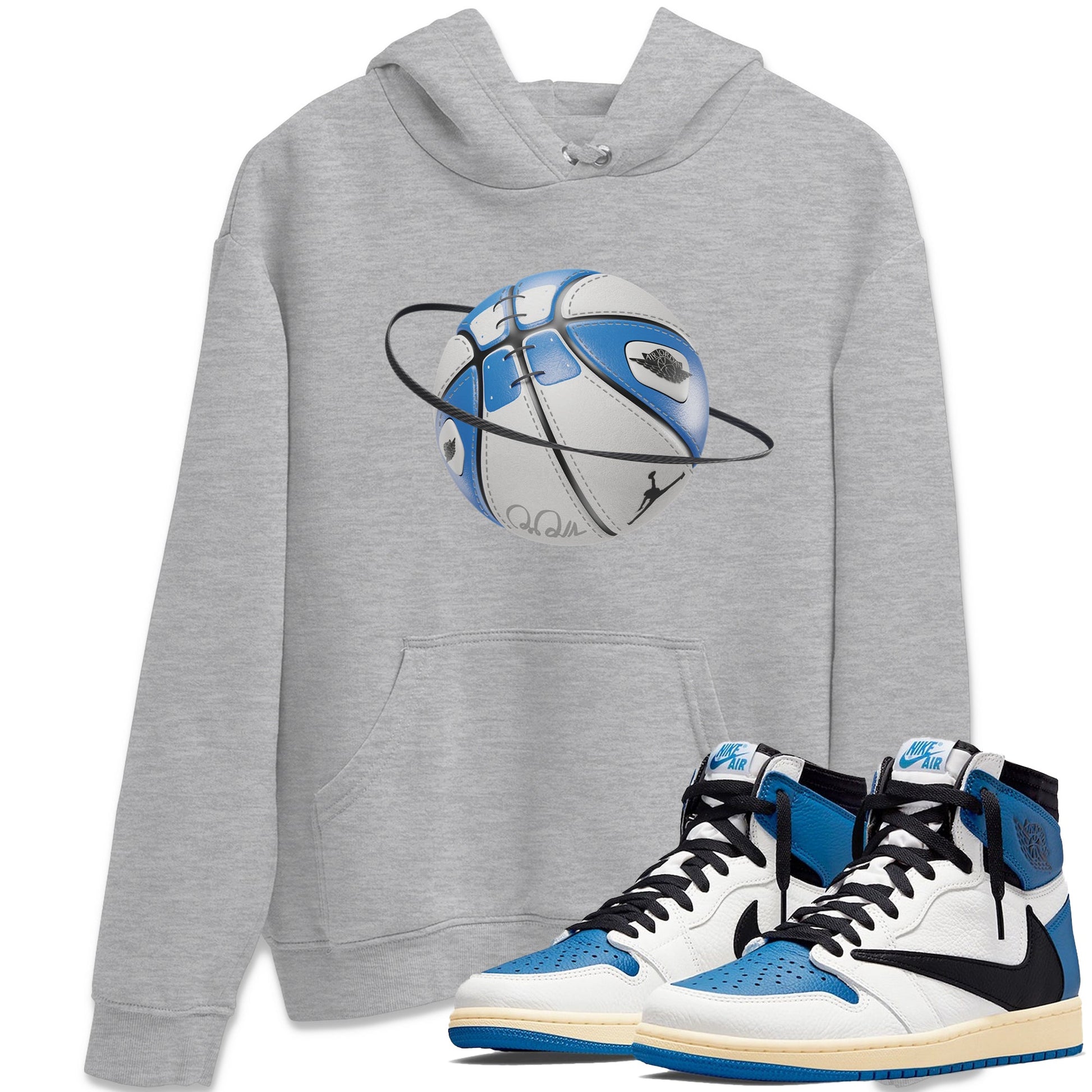Air Jordan 1 Travis Scott Fragment Sneaker Match Tees Basketball Planet Sneaker Tees AJ1 OG High Travis Scott Fragment Sneaker Release Tees Unisex Shirts Heather Grey 1