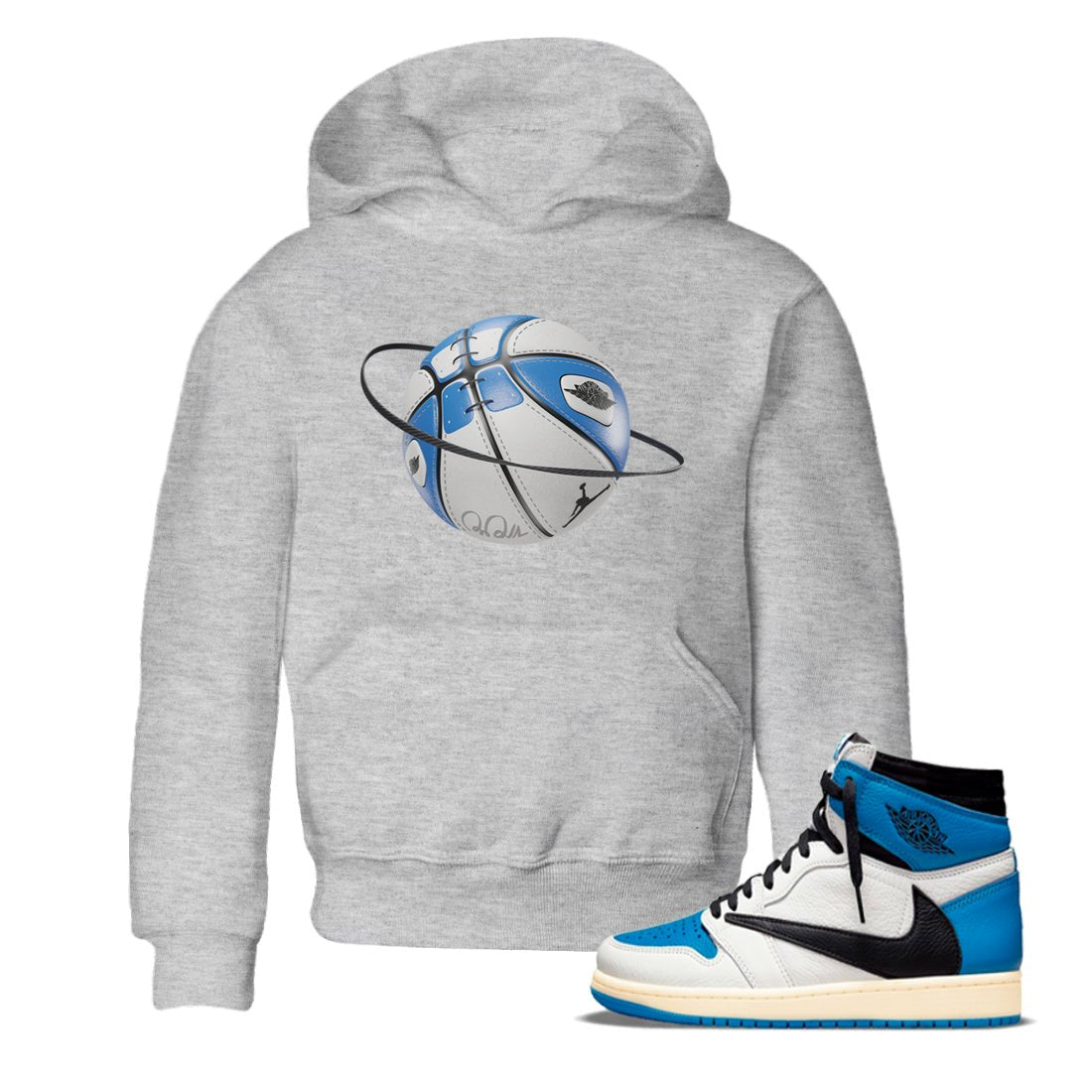 Air Jordan 1 Travis Scott Fragment Sneaker Match Tees Basketball Planet Sneaker Tees AJ1 OG High Travis Scott Fragment Sneaker Release Tees Kids Shirts Heather Grey 1