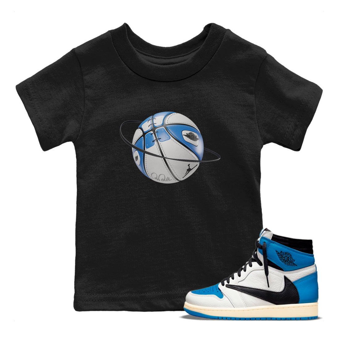 Air Jordan 1 Travis Scott Fragment Sneaker Match Tees Basketball Planet Sneaker Tees AJ1 OG High Travis Scott Fragment Sneaker Release Tees Kids Shirts Black 1