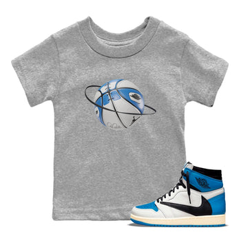 Air Jordan 1 Travis Scott Fragment Sneaker Match Tees Basketball Planet Sneaker Tees AJ1 OG High Travis Scott Fragment Sneaker Release Tees Kids Shirts Heather Grey 1